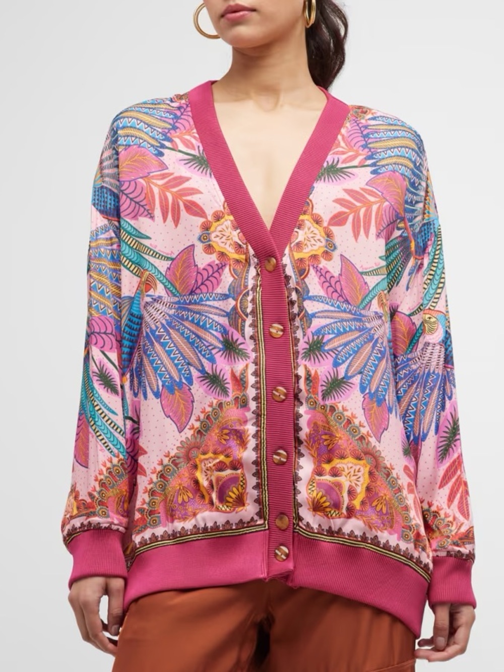 NWT - FARM Rio - Macaw Scarf Pink Cardigan - Small